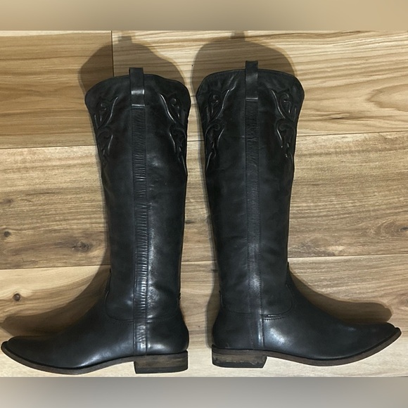 RARE Lucchese Spirit Black Leather Western OTK Boots Size 8